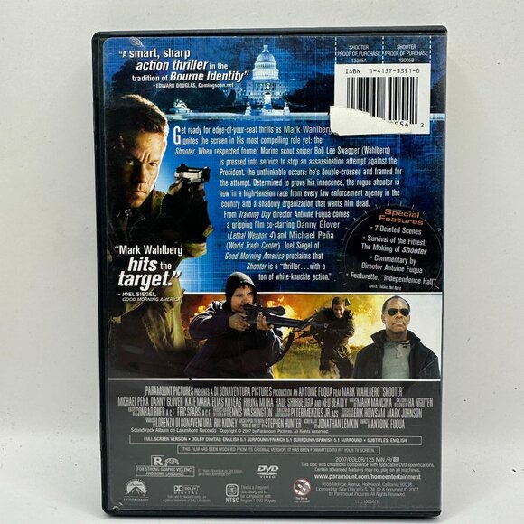 Shooter Full Screen DVD Mark Wahlberg Action Thriller Director Of Training Day - Picture 2 of 3